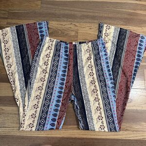 SHEIN Patchwork Bellbottom Fabric Pants, Festival Wear, Elastic Waist, Large